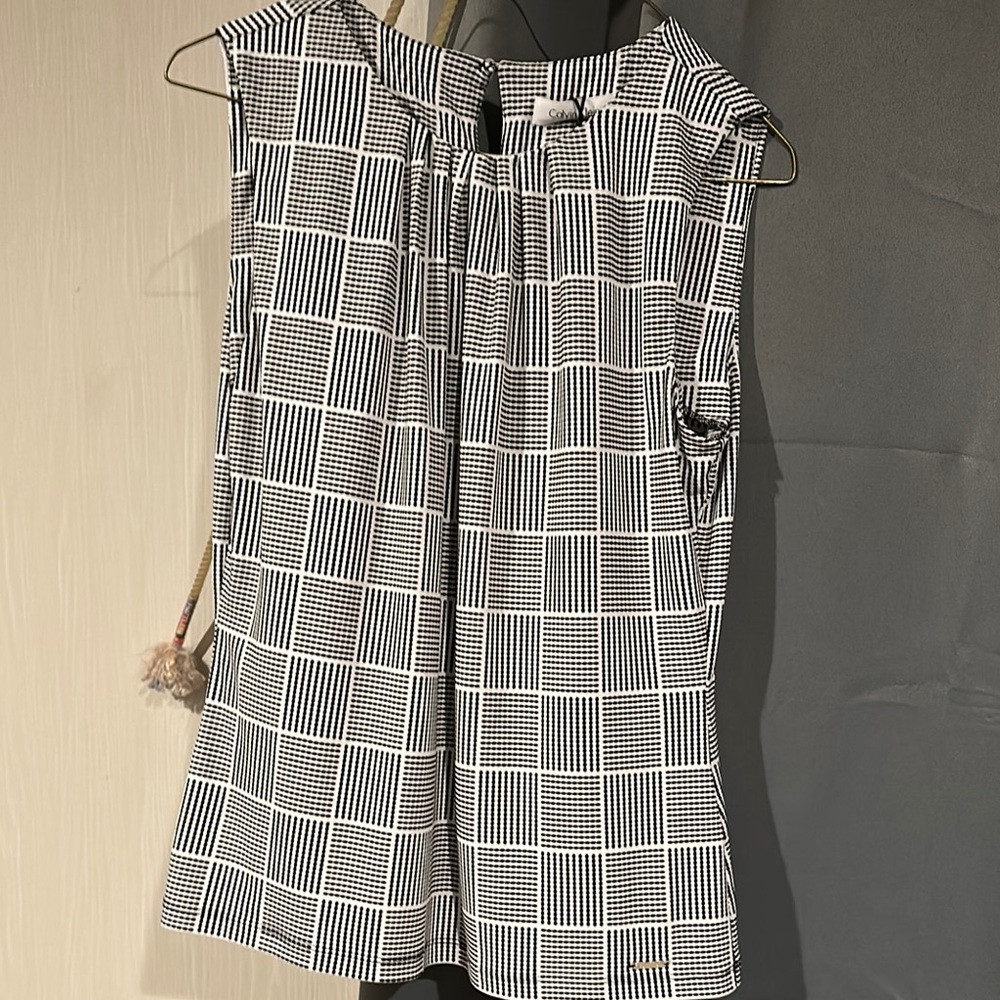 Calvin Klein Black and White Checkered Short Sleeve Top